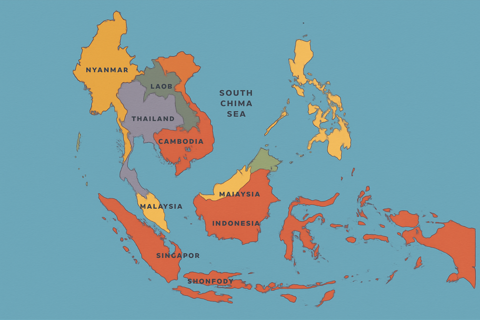 Mapa da ASEAN - Associação de Nações do Sudeste Asiático